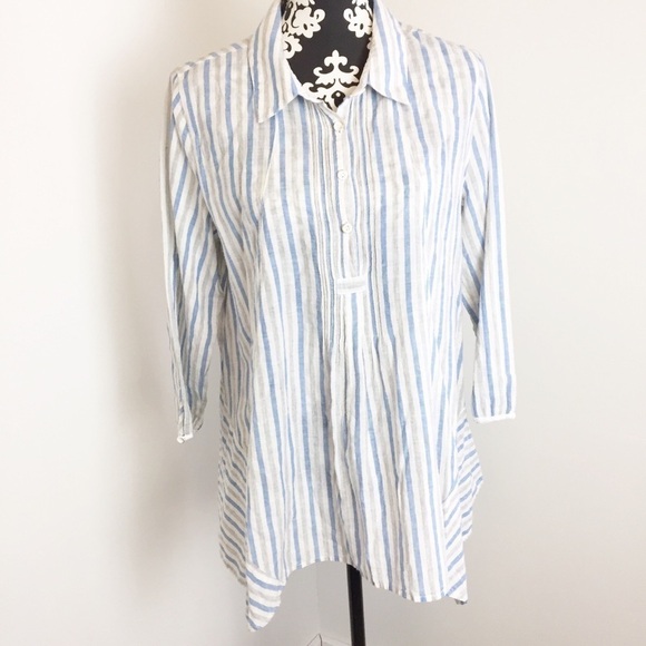 Tru Luxe Jeans Striped Asymmetrical Hem Line Tunic Style Top - Picture 1 of 9